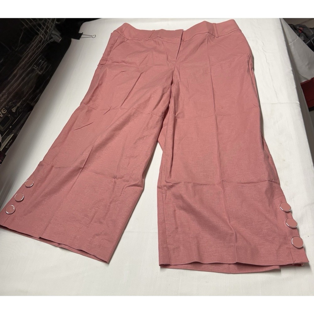 Lane Bryant The Laney Wide Leg Linen Blend Pants Pink Size 14 Button Hemm
